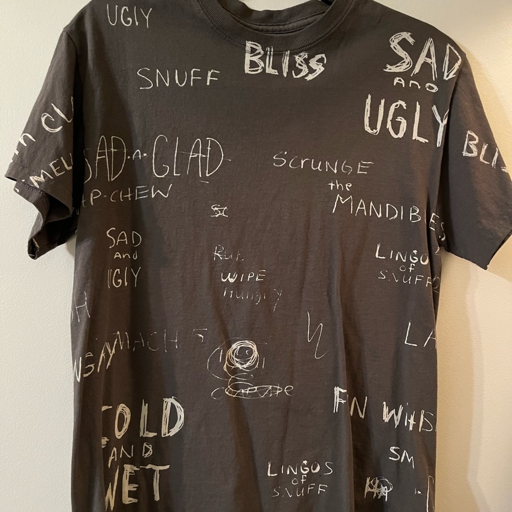 Urban Outfitters Black Short Sleeve Tee with Artistic Graffiti Design